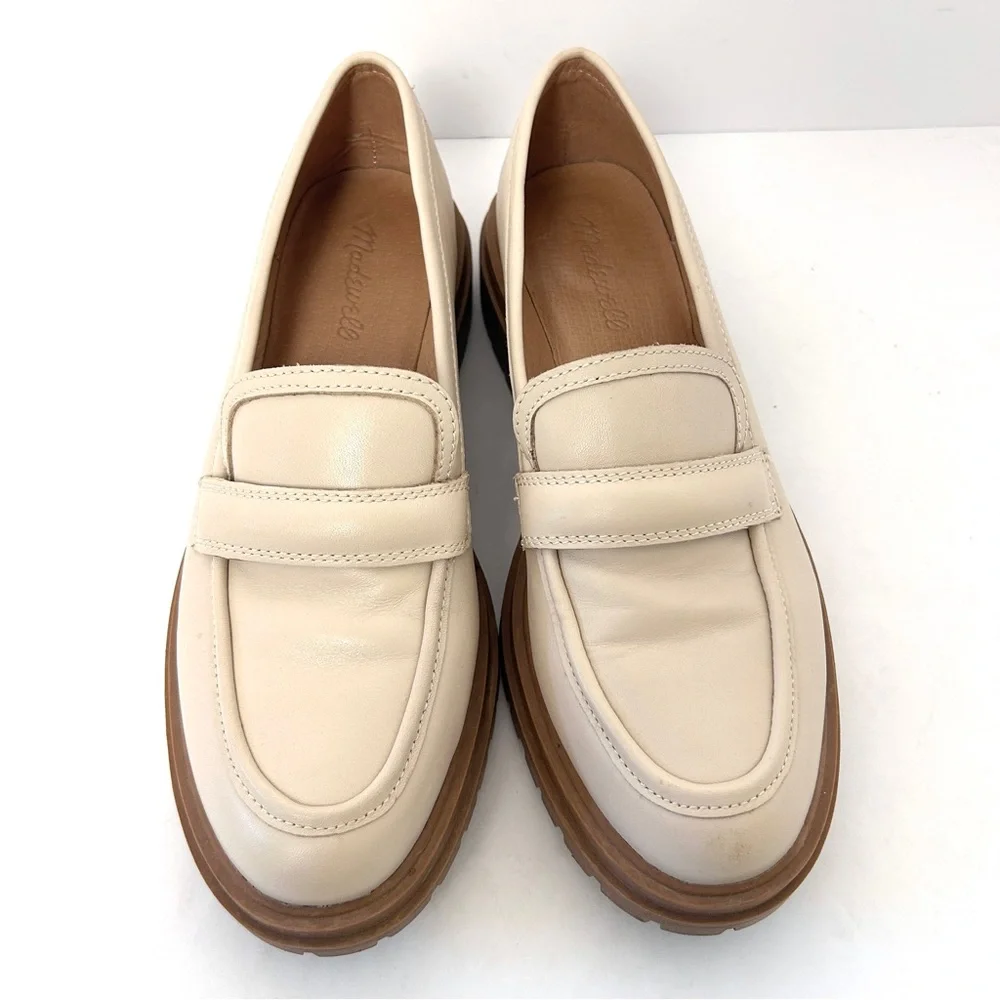 Madewell Cream Leather Lug Sole Penny Loafers - Picture 4 of 13
